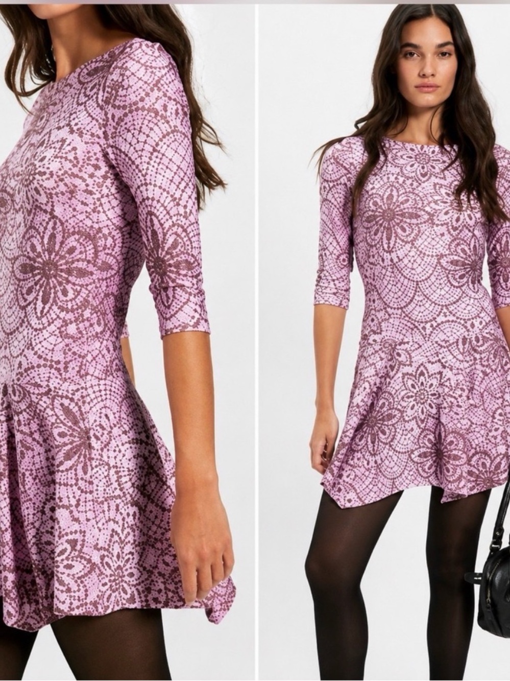 Free People Relish Mini Dress Stretch Knit Drop Waist Asymmetrical Hem